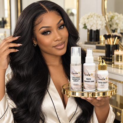 Black woman wearing a lace-front wig with The Lace Ritual set